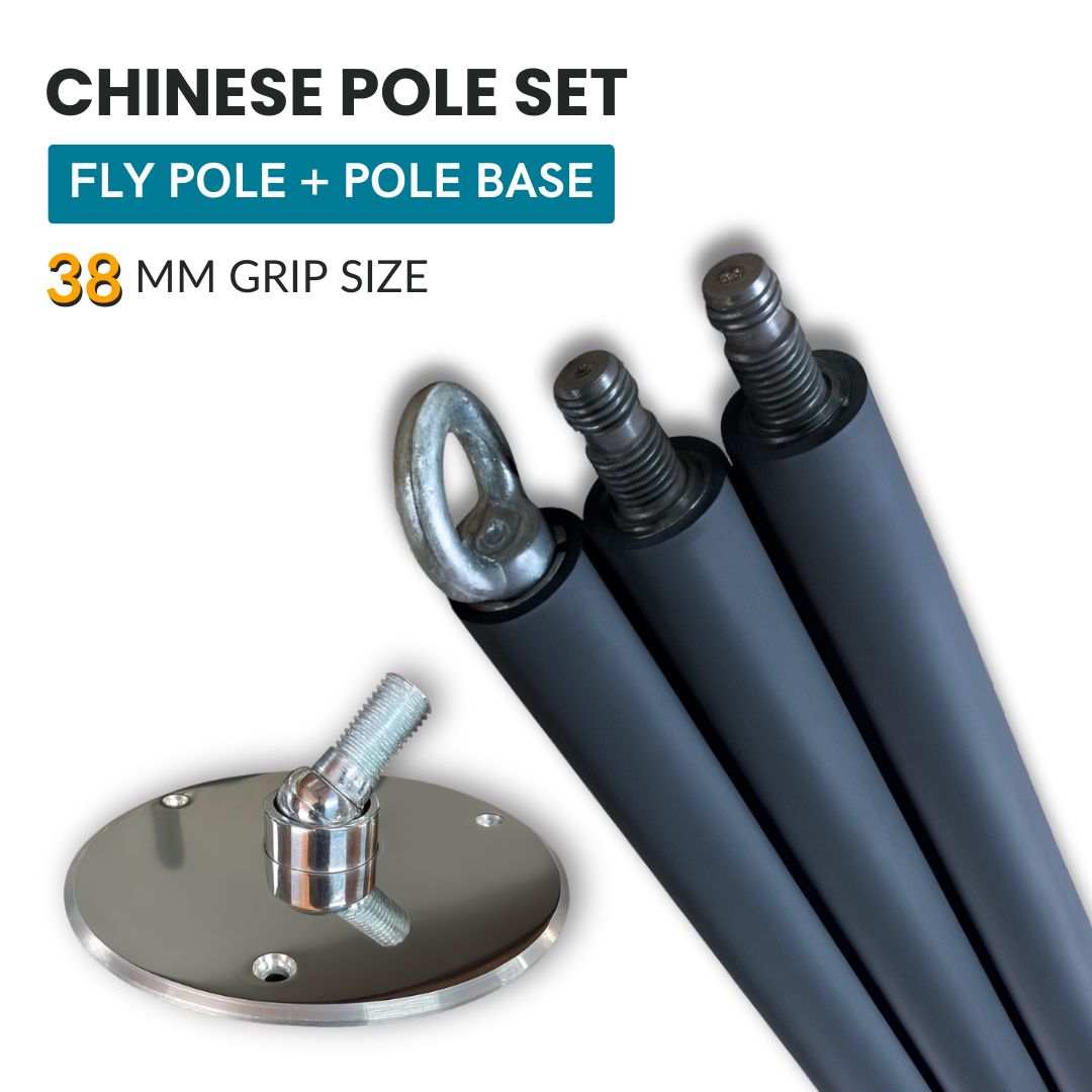 CHINESE Aerial RUBBER POLE SET – сhinese flying pole 3 m / 38 mm grip + POLE BASE
